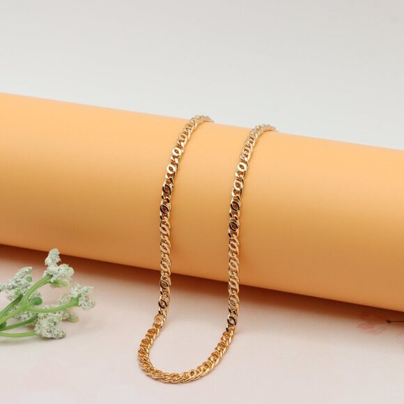 Bold Rose Gold Flat Link Chain Necklace for Everyday Style, XPNL0247 - Picture 1 of 12